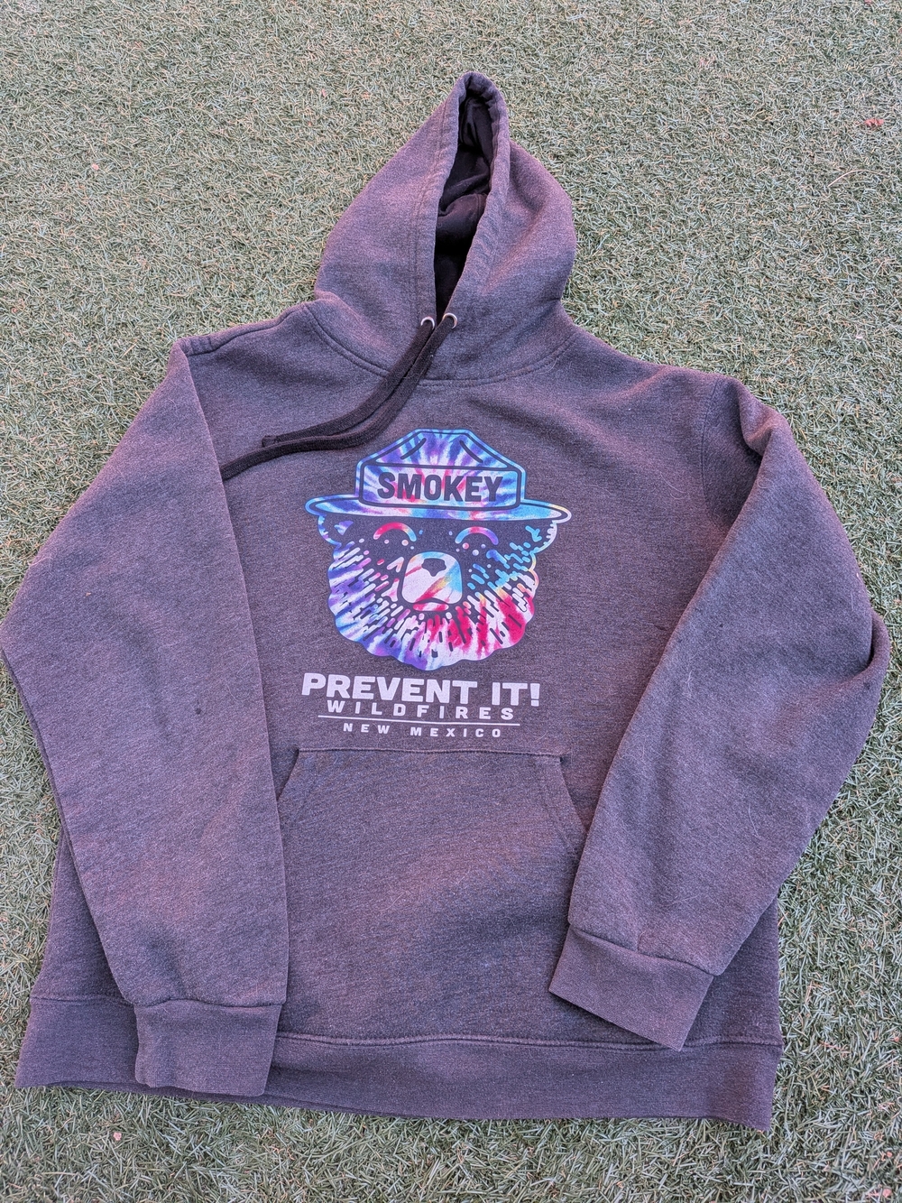 Smokey Bear Graphic Hoodie - Gray Tie-Dye Logo
